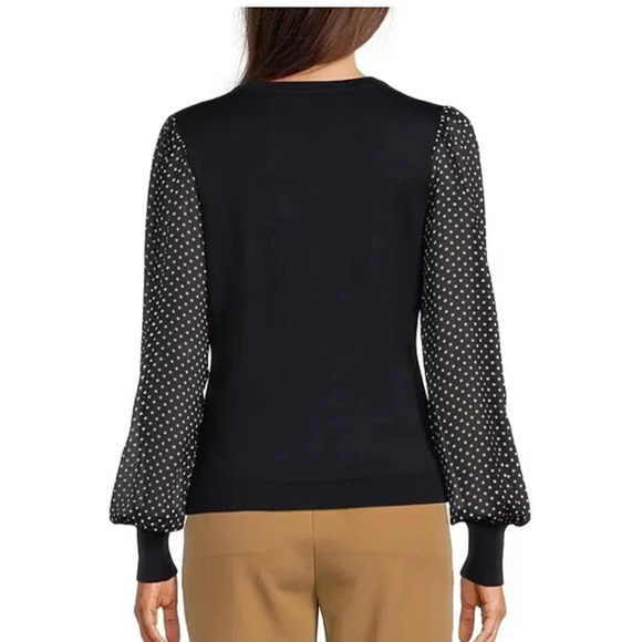 NWOT Tommy Hilfiger Navy Blue Polka Dot Long Sleeve Blouse Top Small - Picture 2 of 7